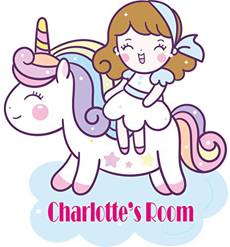 Girl on a Unicorn Kids Bedroom Door Sign Personalised For You - Any Name! Door Plaque,Girls/Boys,Nursery,Decor,Kids Room,Animals