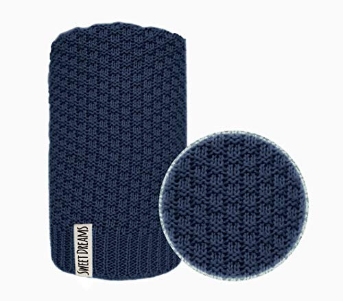 Mikos Baumwolle 100% Baby Strickdecke Kuschelige Decke ideal als Baby Decke, Erstlingsdecke, Wolldecke oder Baby Kuscheldecke 80x100 I 100x120 (1032) (Dunkelblau, 80 x 100)