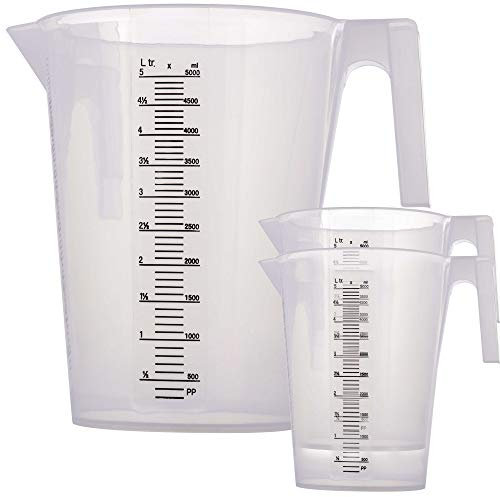 TCP Global 5 Liter (5000ml) Gallon Plastic Graduated Measuring and Mixing Pitcher (Pack of 3) - Holds 5 Quarts 1.25 Gallons- Pouring Cup, Measure & Mix Paint, Resin, Epoxy, Kitchen Cooking Baking