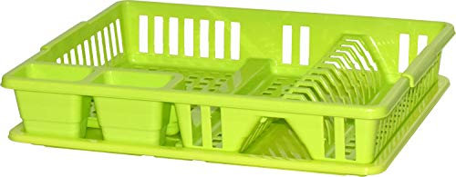 Sterling Ventures Premium Large 12 Bay Dish Drainer Rack with Drip Tray and Cutlery Holder (Lime)