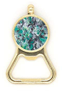 Green Oil Painting Art Still Life Flower Beer Bottle Cap Opener Stainless Steel Key Chain