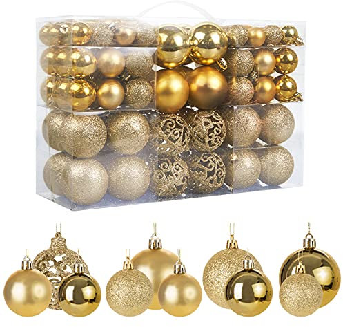 MTSCE Lot de 66-100 Boules de Noël Rouges pour Sapin de Noël, décorations Scintillantes, Opaques, Brillantes, Ø 3, 4 et 6 cm (1, Or)