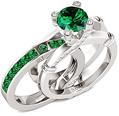 Jeulia Diamant Band Ringe Dame Sterling Silber Ring Hochzeitring Verlobung Jahrestag Versprechen Braut Sets Ring für Frauen und Mädchen Mit Geschenkbox (Emerald Green, 53(16.9))
