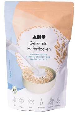 AHO Gekeimte Haferflocken 600g, Bio aus Deutschland und Österreich, Plastikfrei verpackt, Bio Nackthafer gekeimt und gedörrt bei 42°C
