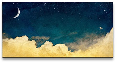 Paul Sinus Leinwandbild 120x60cm Wolken Nachthimmel Halbmond Märchenhaft Sterne Zauberhaft