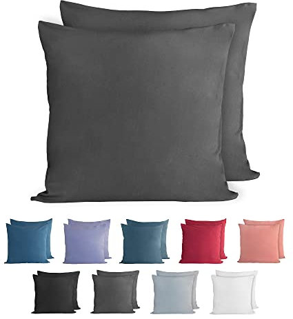 Komfortec 100% Baumwolle Kissenbezüge 2er Set 60x60 cm, Superweicher Premium Jersey Kopfkissenbezug 150 g/m², Kissenhülle, Anthrazit