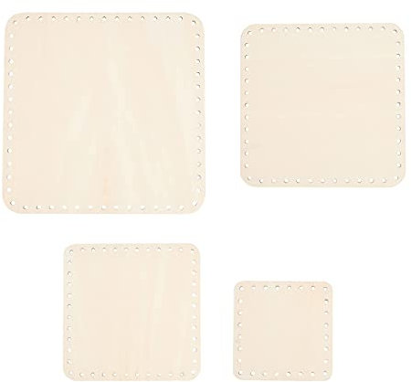 PandaHall 4 Stück Korbboden Für Rattan Quadratisches Holzkorb-Basisset Korb Cane Wicker Woven Board Mit 3 mm Löchern Für Die Herstellung von DIY-Bodenkörben Stifthaltern, 3.9 5.9 6.6 7.8 Zoll