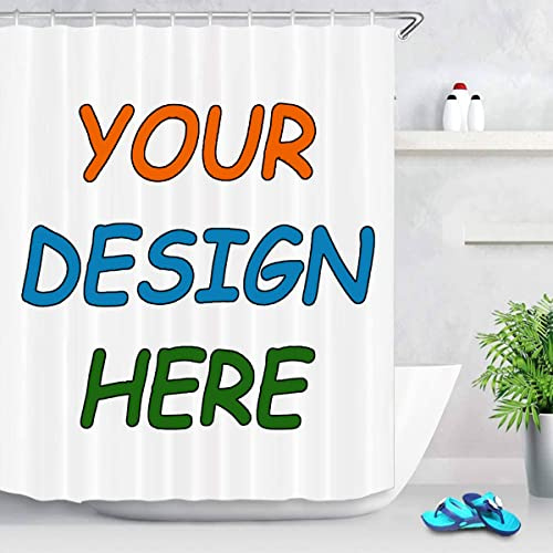 UOKIIYUA Personalisierter Foto-Duschvorhang mit Haken, wasserdichter, individueller Badezimmerhintergrund mit Ihrem eigenen Bild und Text 120x180cm
