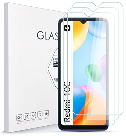 Asoway Protector de Pantalla para Xiaomi Redmi 10C Cristal Templado [3 Piezas], Dureza 9H, Antiarañazos, Antihuellas, Sin Burbujas, Ultra Resistente, Fácil de Instalar