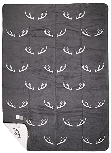 Mars & More Decke Geweih grau beige XL 150cm x200cm kuschelige Decke Plaid Wolldecke Kuscheldecke
