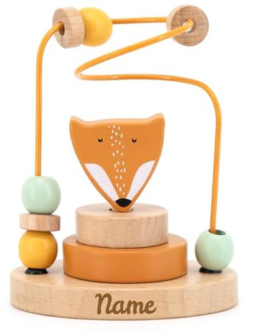 Elefantasie Trixie Mini Motorikschleife aus Holz PERSONALISIERT Steckspiel mit Namen graviert Geschenk zur Geburt Katze