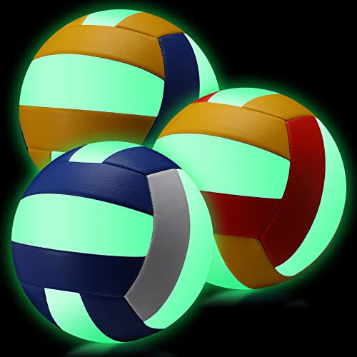 3 Stück Volleybälle, leuchtet im Dunkeln, offizielle Größe 5, mit Pumpe und Netztasche, wasserdicht, weich beleuchtet, Volleyball für Kinder, Jugendliche, Erwachsene, Training, Geschenk