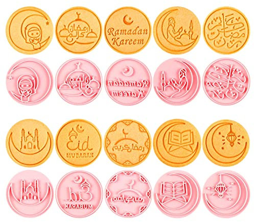 Stronrive 10 Eid Mubarak Moule, Ramadan Fondant Gâteau Moule, Musulman Moule Press Timbre Moules pour Fondant Cookie (Aïd Al-Fitr)