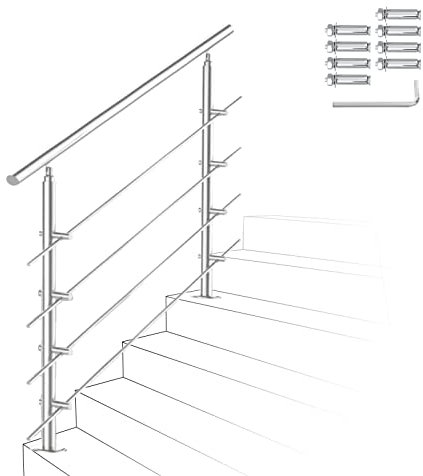 Izrielar 120cm Treppengeländer Edelstahl mit 4 Querstreben, Handlauf Winkelverstellbar, Geländer für Außen & Innen, ZA-4020-M-1z