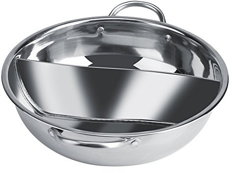 Hot Pot ,Double Flavor Hot Pot Two flavor Hot Pot Thick Stainless Steel Hot Pot Two Flavor Separation Induction Cooker Usable for Kitchen Induction Cooktop Gas Stove (30cm）