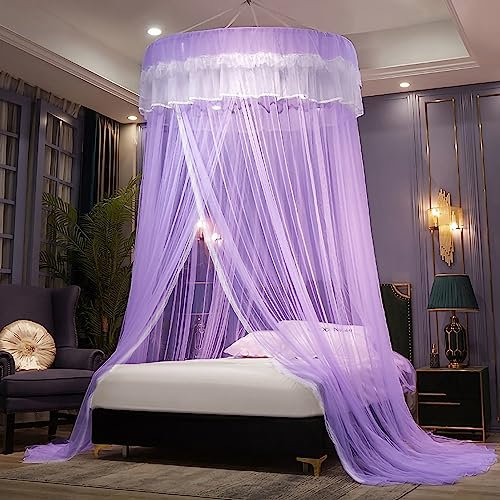 Reheyre Betthimmel, Prinzessin Bettvorhang Netz, Spitze Runde Kuppel Mesh Bettvorhänge mit Haken, Prinzessin Betthimmel Betthimmel Vorhänge Baldachin Bettvorhänge für Twin Full Queen King Size