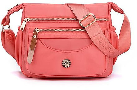 FANDARE Ultraleicht Damen Umhängetasche Nylon Schultertasche Handtaschen Elegant Umhängetasche mit verstellbarem breitem Riemen Frauen zum Umhängen Damentasche Multi-Tasche Messenger Bag Rosa
