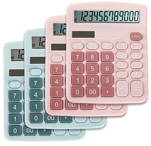 Noamus Handrechner, Taschenrechner, Solarbatterie, Dual-Power, Basisrechner, 12-stelliges großes Display, funktionaler Standard-Tischrechner, große empfindliche Taste, für Büro, Zuhause, Schule, Rosa