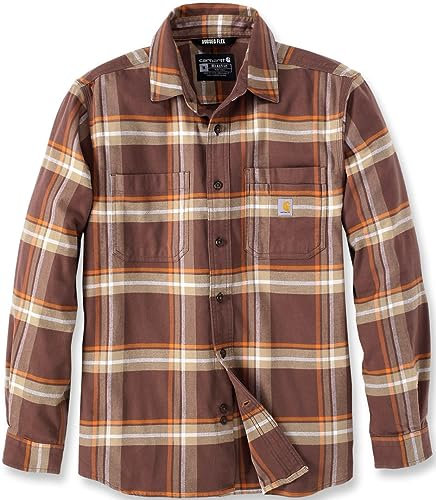 Carhartt Men's Long-Sleeved Shirt Flannel L/S Plaid Shirt, Chestnut, S