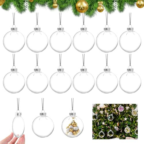 TOKIISHE 15 Stück 8cm Weihnachtskugeln, Transparent Acryl Befüllen Kunststoffkugeln, DIY Christbaumschmuck, Weihnachtskugeln für Weihnachten Party hängende Dekoration