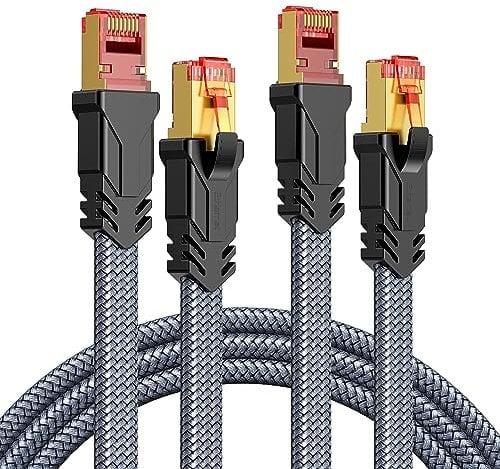 SNOWKIDS 2 Stück Cat 8 LAN Kabel 8m, 40Gbps Netzwerkkabel Hochgeschwindigkeits 2000MHz S/FTP Ethernet Kabel POE Gigabit RJ45 Nylon geflochtener Vergoldeter für PS5 Router Modem TV Switch Laptop