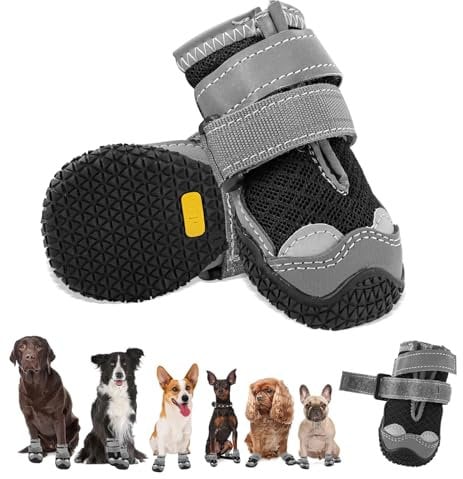 Hundeschuhe für Mittelgroße Hunde, rutschfeste Hundeschuhe Mit Reflektierenden Riemen Pfotenschutz für Schneewandern/Spazierengehen/Outdoor/Boden (2)