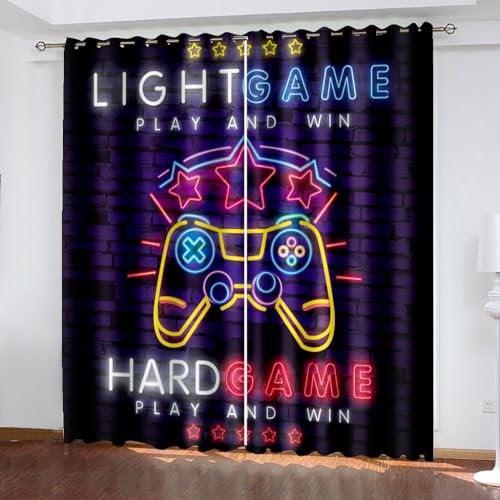 CTQTZ - Blackout Curtains for Kids Boys Girl - Gamer - Pair of Eyelet Curtains - Gamepad Game Controller - Window Curtain for Bedroom Living Room - 29.5 Width x 65 Drop (75 x 166cm)