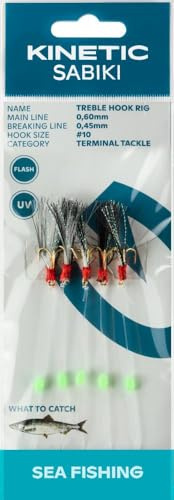 Kinetic Sabiki Treble Hook 5 Drillinge Hakengröße #10 Heringssystem Heringsvorfach Länge 130cm