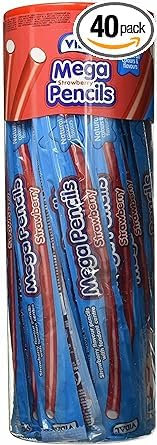 Vidal's Strawberry Mega Pencil, 40 x 23g Sweets Gummy Natural Colours