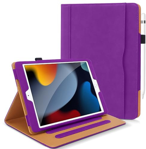 DAORANGE Cover per iPad 9a / 8a/ 7a Generazione 10,2 Pollici 2021/2020/2019, Custodia in Pelle PU con Portapenne, Tasca Documenti, Funzione di Sveglia/Sonno Automatica (Viola)