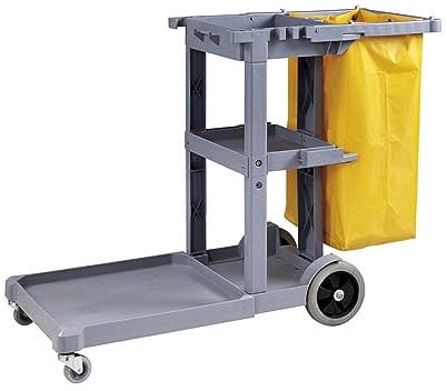 Berry Cleaning Trolley on Wheels | Janitorial Cart with Mop Holders | Commercial Janitor Utility Cart with Detachable Cloth Bag | Housekeeping Cleaning Cart for Restaurants, Malls, Hospitals