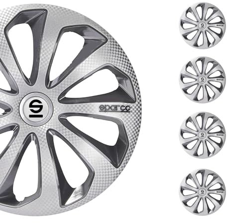 Radkappen Radzierblenden Sparco Sicilia 15 Zoll Abdeckung Silber Carbon Grau 4X