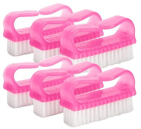 HOMESHOPA Pink Plastic Nail Brush, 6 PCS, Plastic Handle Fingernail with Soft Nylon Bristles, Nail Scrubbing Cleaning Brush, Salon & Home Use