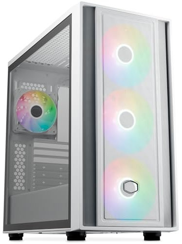 Cooler Master MasterBox 600 White Mid-Tower E-ATX Airflow Case - Back Connect MB & 420mm Radiator Ready, 3 x 140mm & 1 x 120mm ARGB PWM Fans Pre-Installed, Tempered Glass Side, USB 3.2 Gen 2x2 Type-C