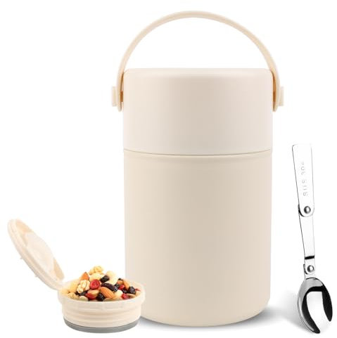 VMUTGA Termo para Comida 850 ml, Recipiente Térmico para Comida, Aislada de Acero Inoxidable Aislada para Alimentos, para Adultos Niños-Sin BPA -Blanco