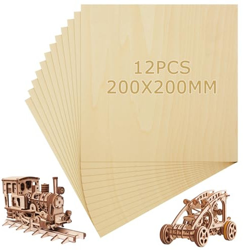 LDXDRU Lot de 12 plaques de contreplaqué de bouleau de 6 mm d'épaisseur - 200 x 200 mm - Découpe en bois - Panneaux de bois pour travaux manuels, découpes de bois