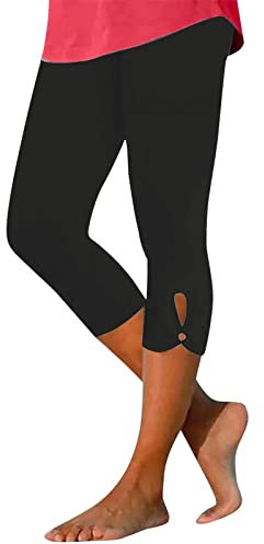 CUTeFiorino Wolf Fashion Leggins Lässige, Bequeme, Bedruckte Damen-Strand-Leggings mit hoher Taille und elastischer, verkürzter Hose im Resort-Stil Schulrucksack Teenager (Black, S)