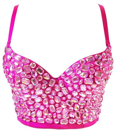 Woboren Damen Pailletten Perlen Korsett Bustier BH Dessous Tank Top Crop Top Corsage Schlanke Weste Rose S