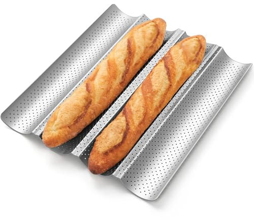 Pavsrmy Baguette Bread Pan, Premium Nonstick Perforated Baguette Pan for French Bread Baking, 4 Loaves Baguette Baking Tray for Sourdough, Italian Bread, Perfect for Creating Crisp Golden-Brown Crust