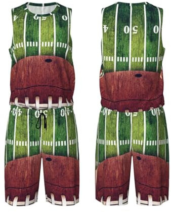 American Football Feld und Ball Herren-Basketball-Uniform-Set – Premium-Basketball-Trikot, Shorts für sportliche Leistung, Basketball-Trainingsausrüstung, atmungsaktive Basketball-Kleidung, American