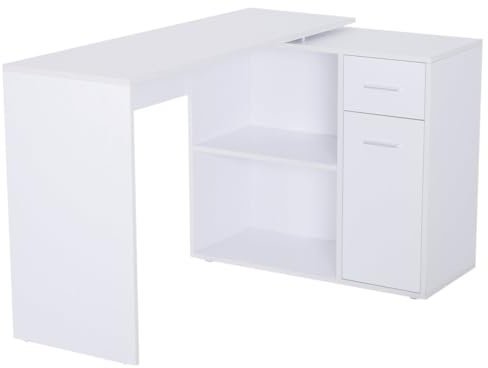 Properav Extra Rotating L-Shaped Corner Computer Desk with Storage Shelf Drawer Combo