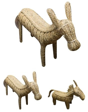 Jardin202 - Figura de Burro de Esparto Artesanal - Decoración Rústica y Ecológica para Interiores y Exteriores | Mediano () | Mediano
