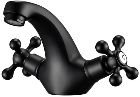 Peppermint Basin Mixer Tap Victorian Black Bathroom Taps with Dual Cross Lever, Traditional Bathroom Sink Taps Vintage Swan Neck Basin Taps, Matte Black