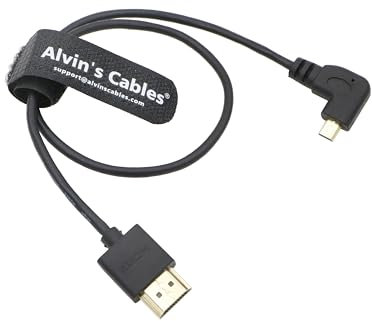 Alvin's Cables Micro HDMI auf HDMI Kabel 8K60P High-Speed 2.1 für Sony a7 IV FX30 ZV-E10, für Canon R5C R5 R6, Atomos Shinobi Ninja V, 45 cm, rechtwinkliger Micro-HDMI