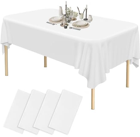 PUWOWYE Einweg Tischdecke Weiß, 4 Stück Tischdecke Hochzeit 137 x 274 cm, Wasserdicht Geburtstag Tischdecken, Party Tischdecke Rechteckig füR Jede Feier, Catering, Hochzeit, Geburtstag