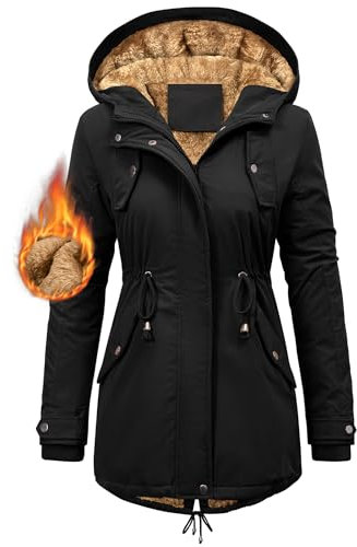 Vancavoo Giubbotto Donna Invernale Giacca Parka Cappotto Imbottita Caldo Felpa con Cappuccio Casual Outdoor Impermeabile Cappotti con Zip,Nero,M