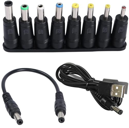 VISSQH Cable USB vers DC 5v,Câble USB vers DC d'alimentation,8-en-1 DC Adaptateur Alimentation 5.5 x 2.1mm DC Barrel Jack pour Ordinateur Portable, Routeur etc