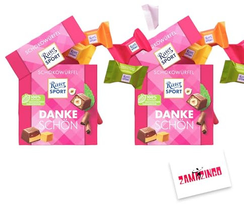 Ritter Sport Dankeschön Schokowürfel 22 stk. 176g | Danke sehr Pralinen zum schenken + Zama4Zingo Karte (2er Pack, Dankeschön)
