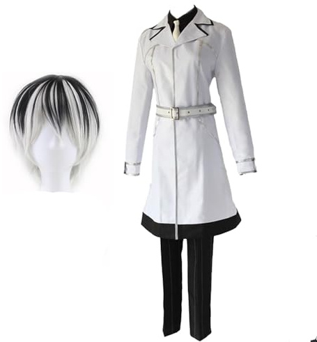 Jiumaocleu Kaneki Ken Cosplay-Kostüm mit Perücke, Anime Tokyo Ghoul Cosplay-Outfits, Jacke, Mantel, Hose, Anzug, komplettes Set für Halloween-Party
