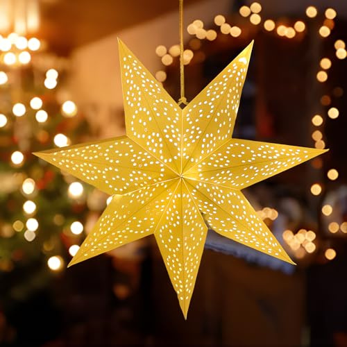 Weihnachtsstern Beleuchtet, 45 cm 3D Faltbarer Papierstern Hängende Weihnachtsstern Beleuchtet, Weihnachtsdeko Innen Papierstern Beleuchtung, Weihnachten Party Stern Lichterkette (Gepunktet)